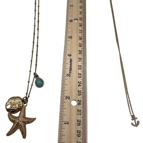 Layered Gold Necklace With Charms - Starfish Anchor & Blue Gem Summer Beach M10 - Picture 6 of 6